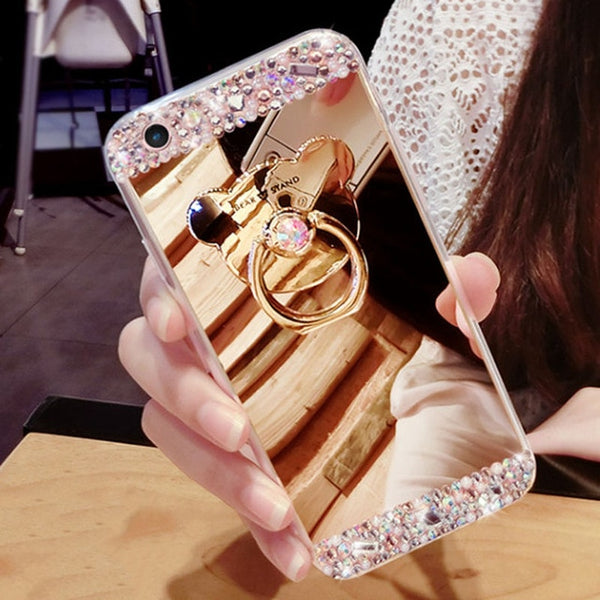 Glitter Mirror Case with Ring Holder